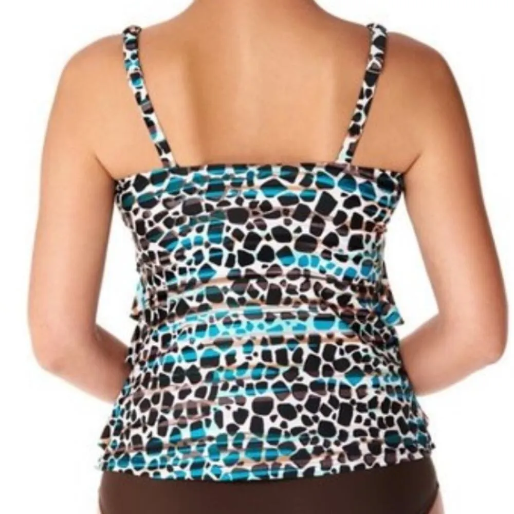 Swim Solutions Women's Blue/Black Floating Island Ruffled Tankini Swim Top sz 8 - Image 3