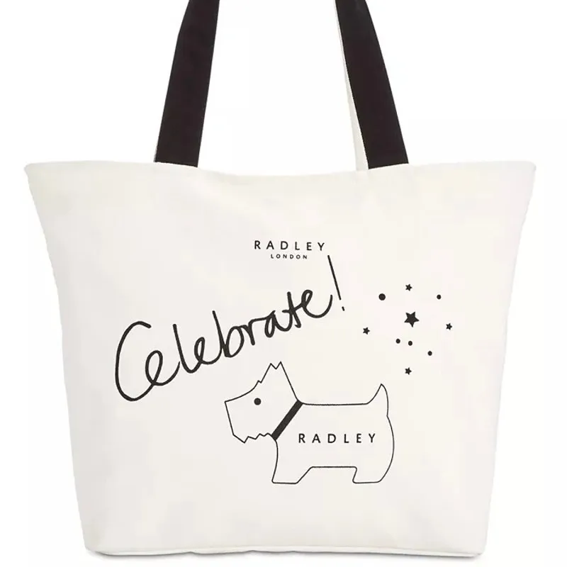 NWT Radley London Celebrate Scottie Dog White Canvas Top Zip Tote Bag - Image 10