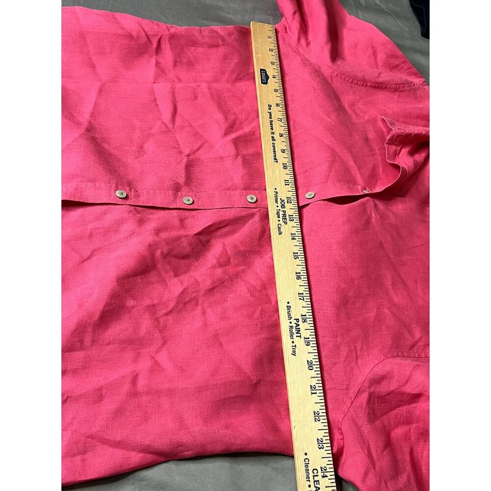 Chico's womens size 3 button-up shirt linen pink 3/4 sleeve businesscore, office - Image 3