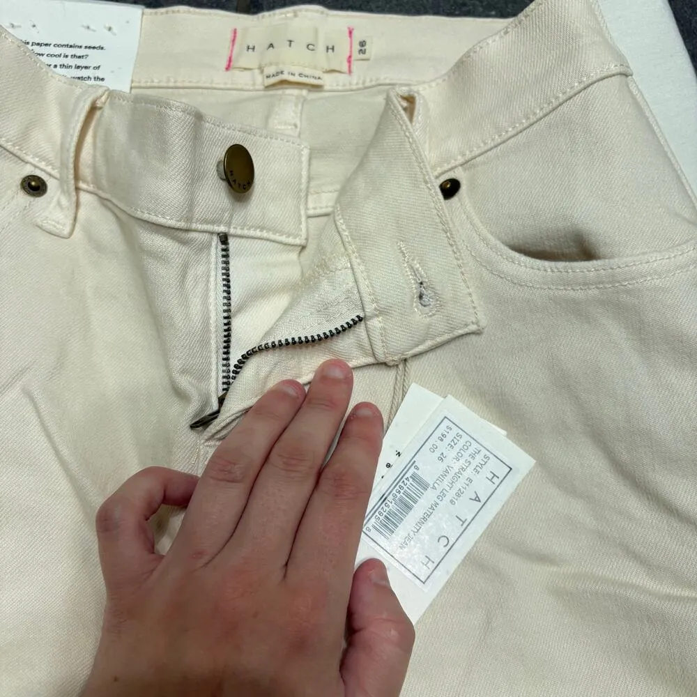 Hatch Under Belly Straight Leg Maternity Jean Vanilla White SZ 26 Free People - Image 8