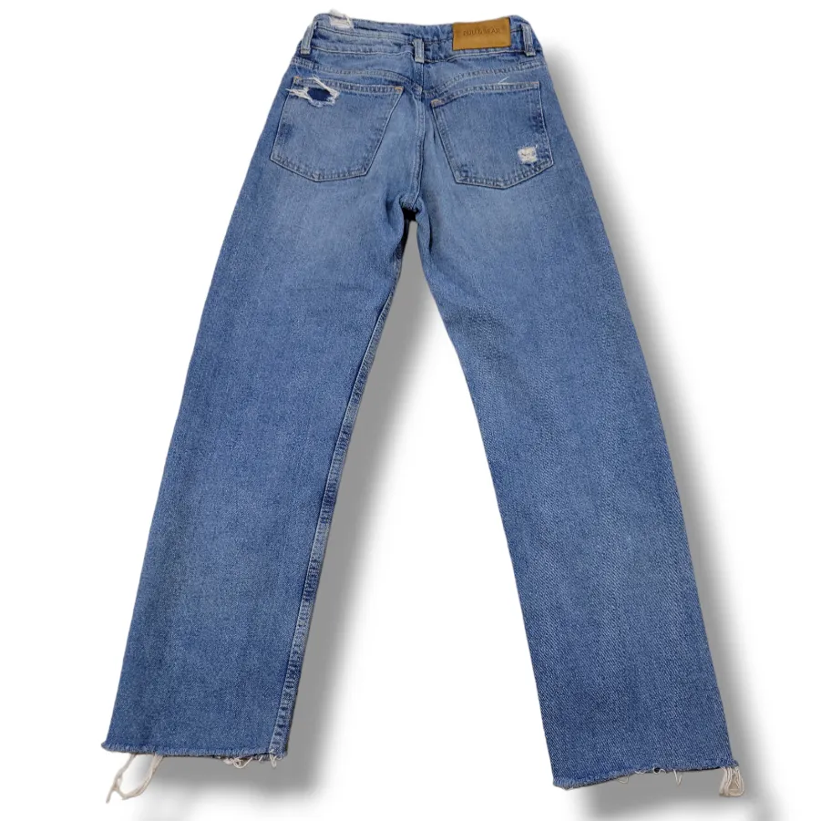 Pull & Bear Jeans Size 4 W24"L25.5" Mom Jeans Straight Leg Jeans Distressed Blue  - Image 3
