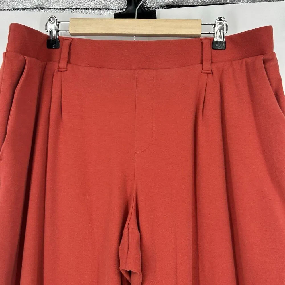 Lands End Sport Knit Crop Pants Red Wide Leg High Rise Pull On Pockets Size 18P - Image 3