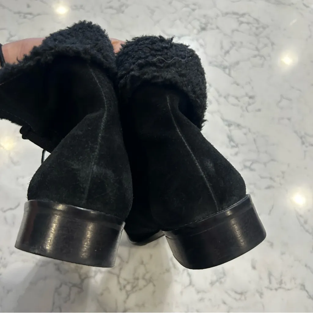 Talbots Black Suede Fold Over Low Heeled Ankle Boots Booties Size 10 - Image 3