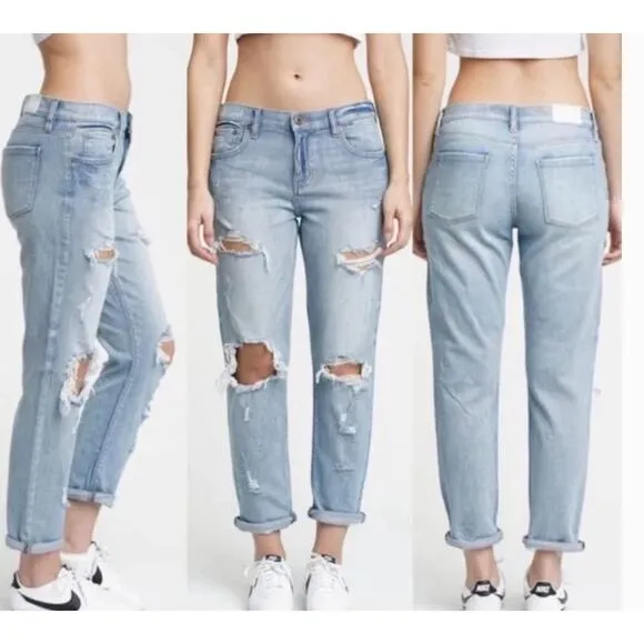 Pistola Mason Slim Boyfriend Distressed Denim Jeans Light Wash Blue Size 27 - Image 2