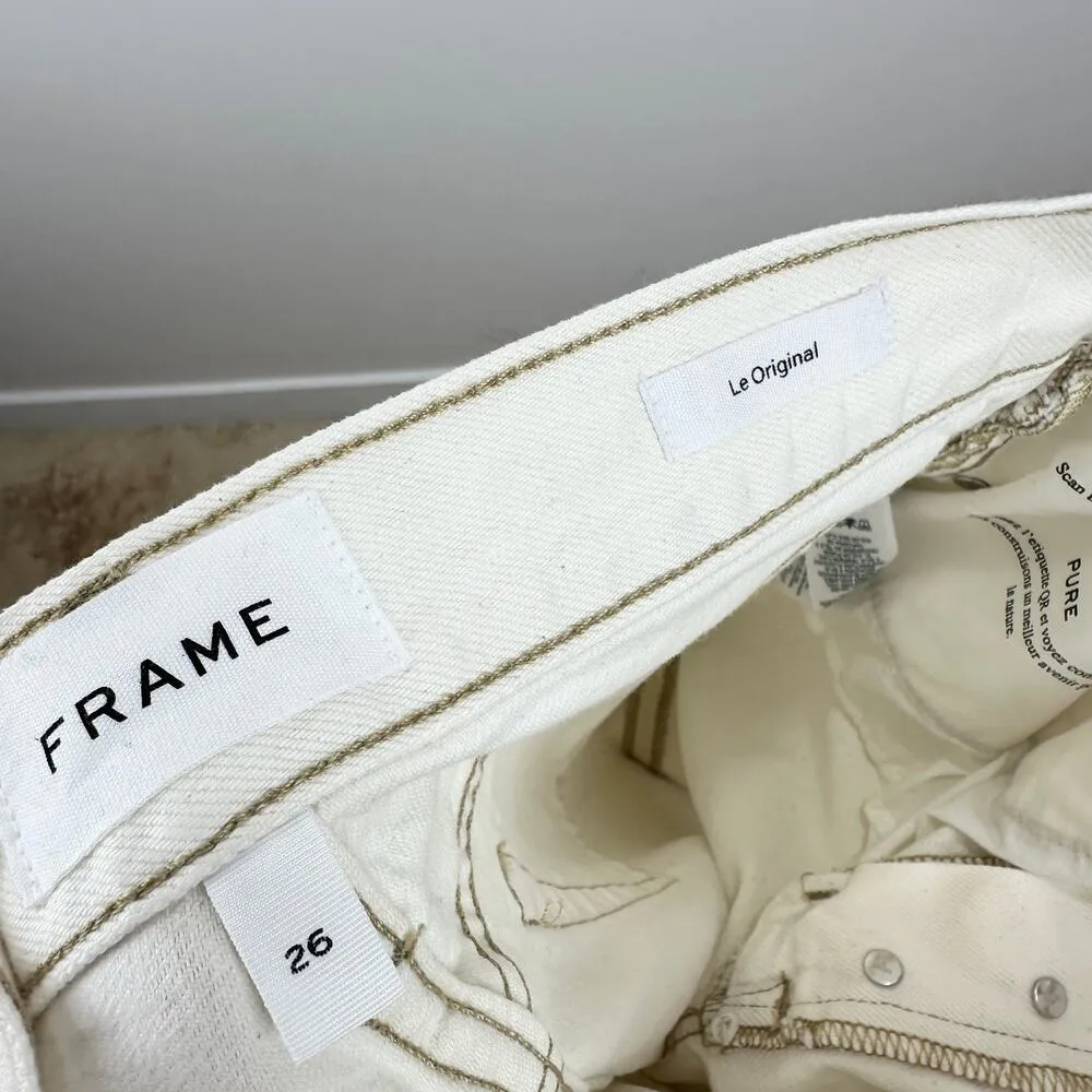 Frame Le Original Straight Leg Jeans High Waist Off White Rips Womens US 26 NWT - Image 5