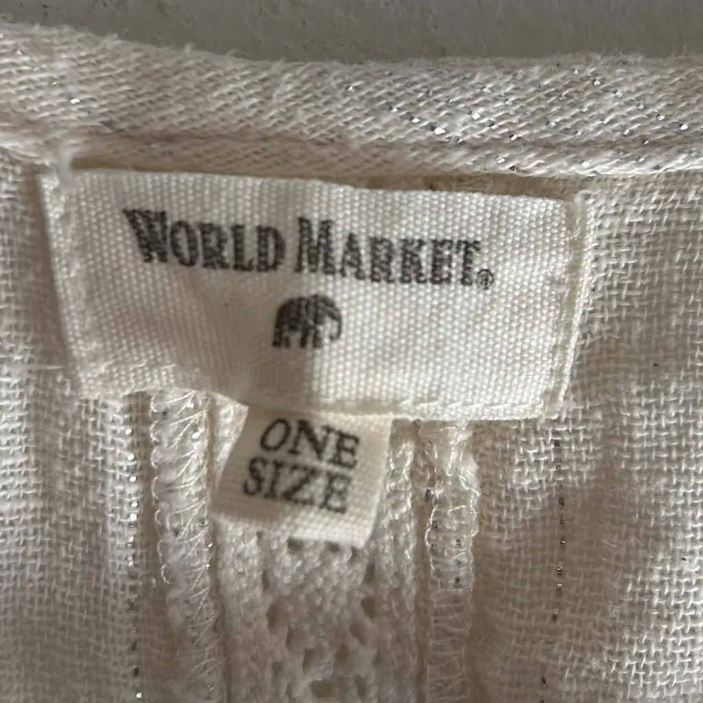 World Market Cream Embroidered Cotton Kaftan Tunic Top One Size lagenlook boho White - Image 4