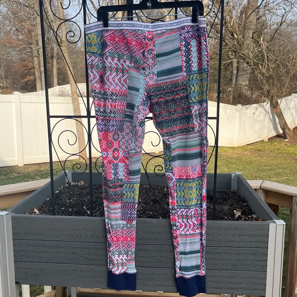 Victoria’s Secret Cotton Thermal Long Jane John Patchwork Pajama Set Size L - Image 11