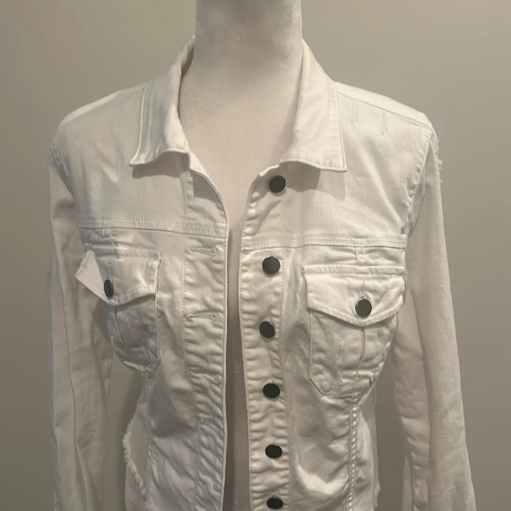 Kut From The Kloth Petite White Stretch Denim Jacket Sz LP - Image 5