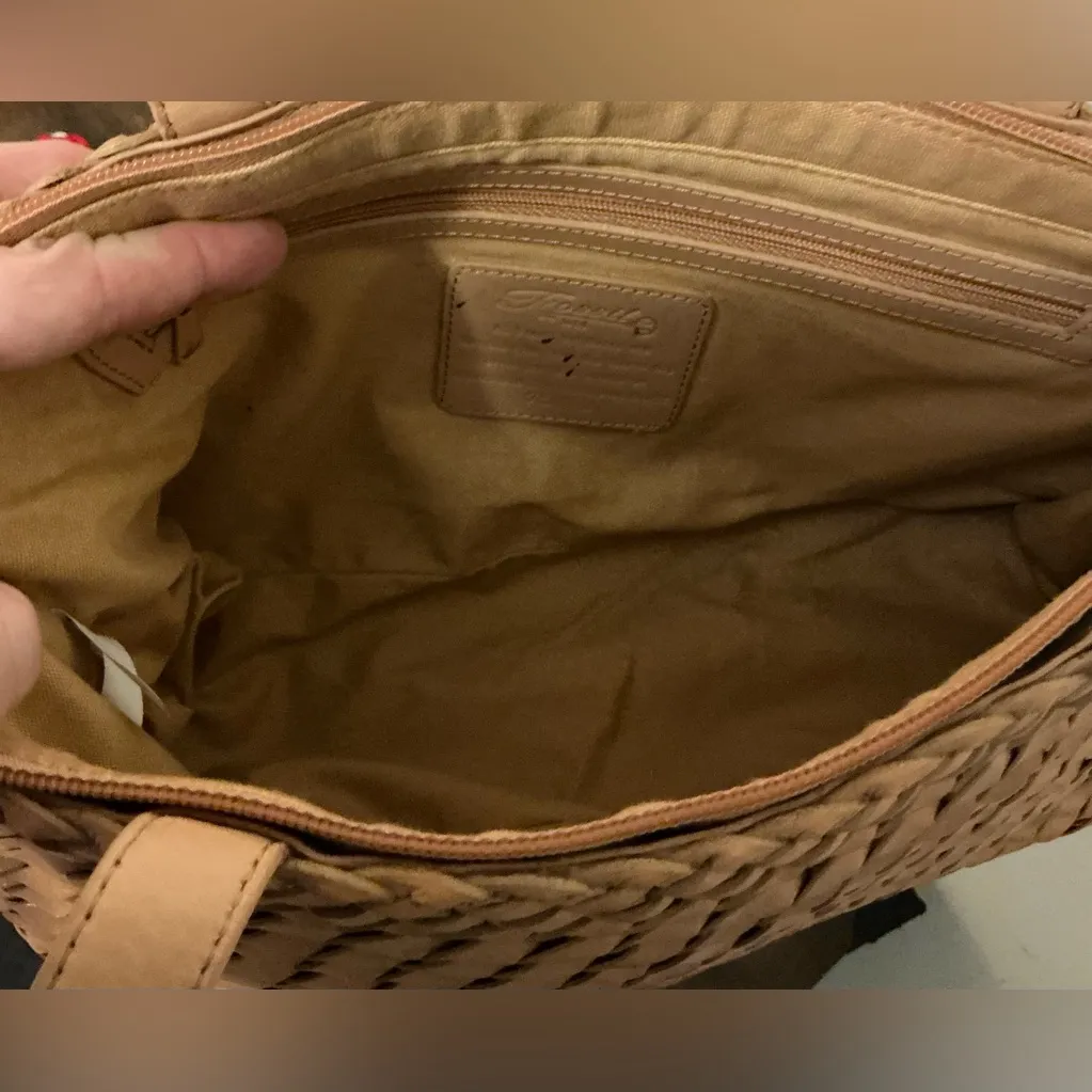Rare Vintage Y2K Leather Woven Large Fossil Tan Shoulder Handbag Bag - Image 6