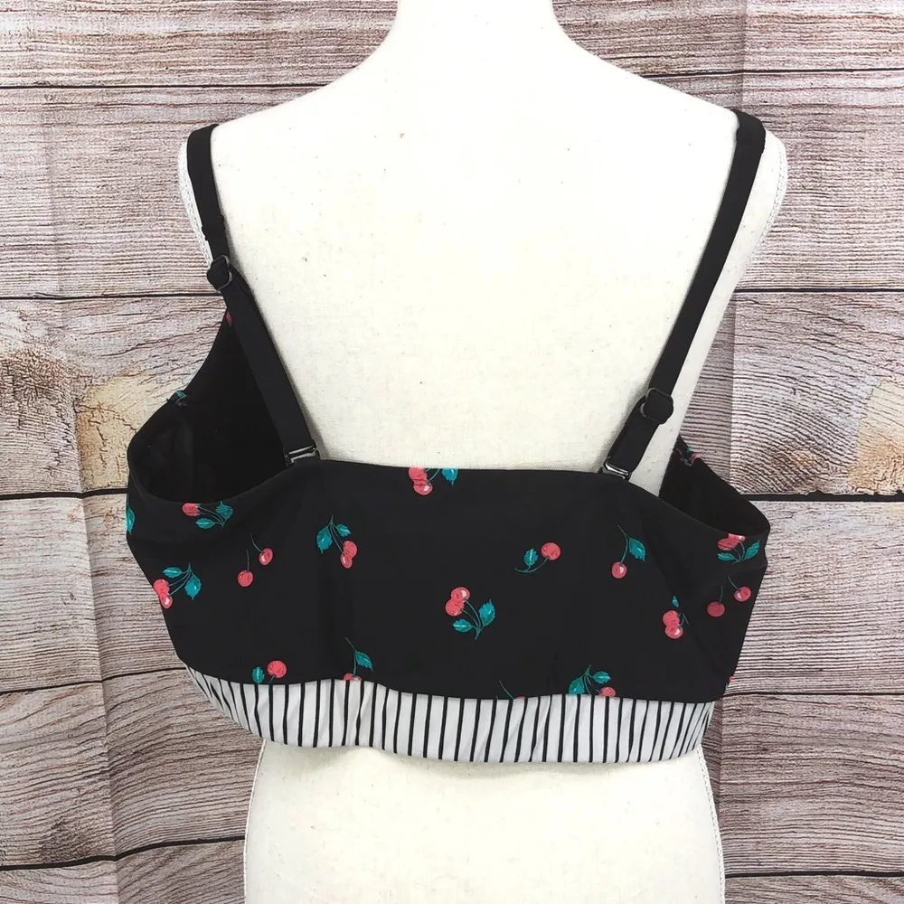 Swim By Cacique Black and Red Bikini Top Cherry Print Size 44DD - Image 4