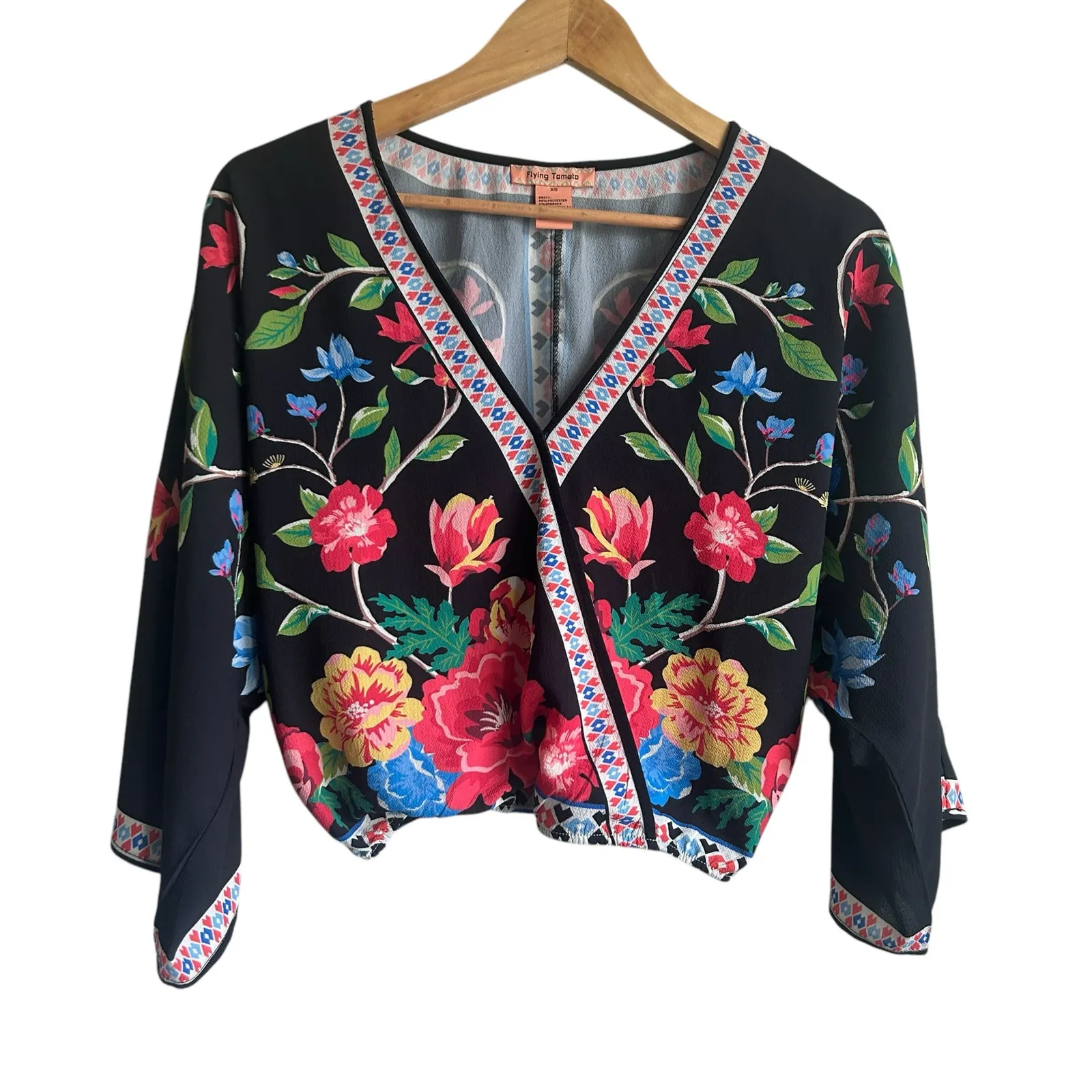 Flying Tomatoes Women Cropped Top‎ XS Floral Wrap Front Artsy Boho Cottagecore - Image 6