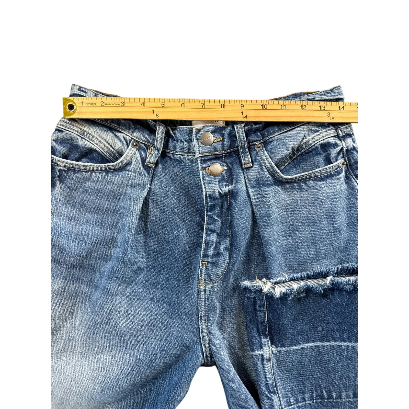 FRAME Mosaic Pleated Jean in Mesa High Rise with Raw/ Released Hem Women's - Image 4