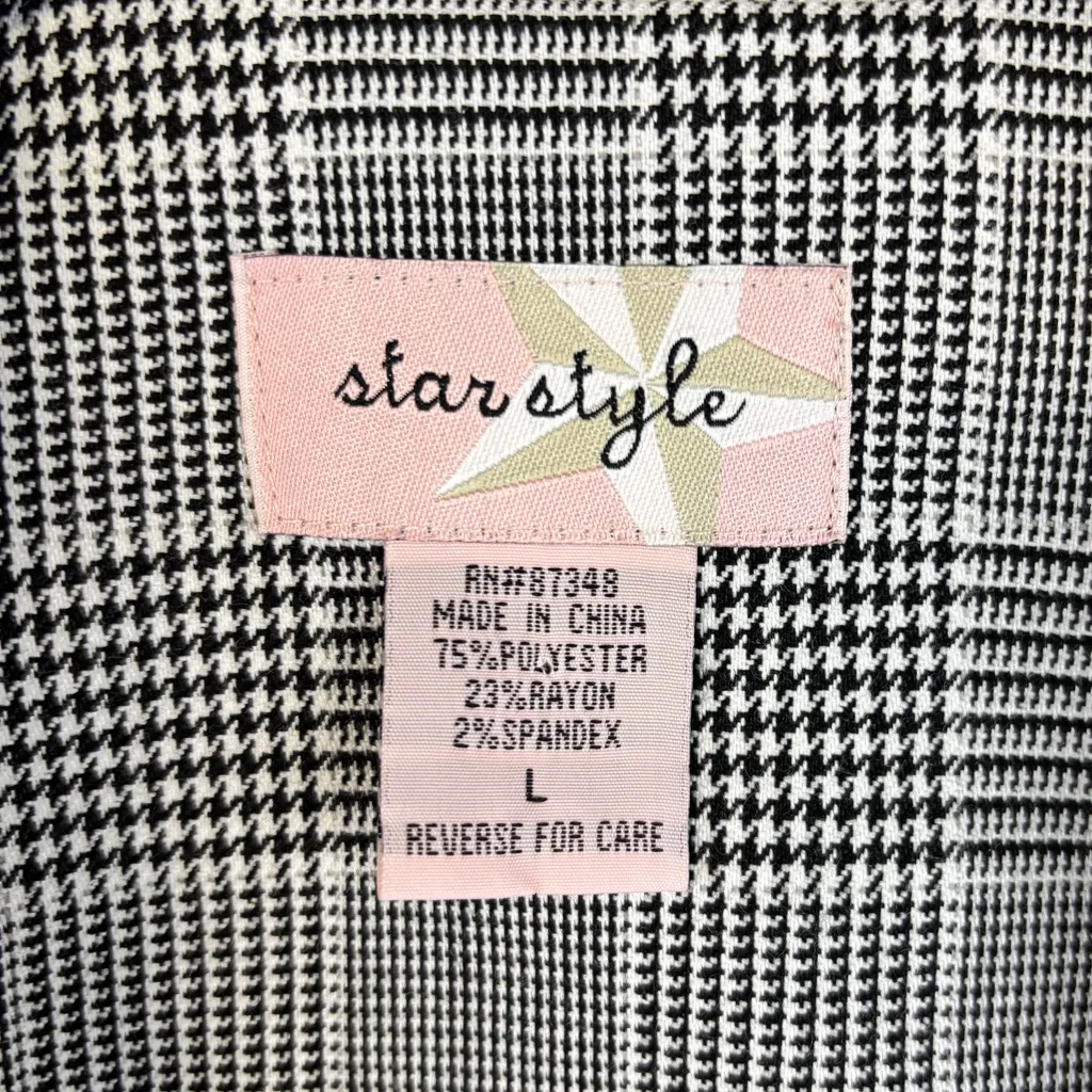 Plaid VEST Top Crop Vest Waistcoat Y2K Black White Check V Neckline Grunge Boho Gray Size L - Image 2