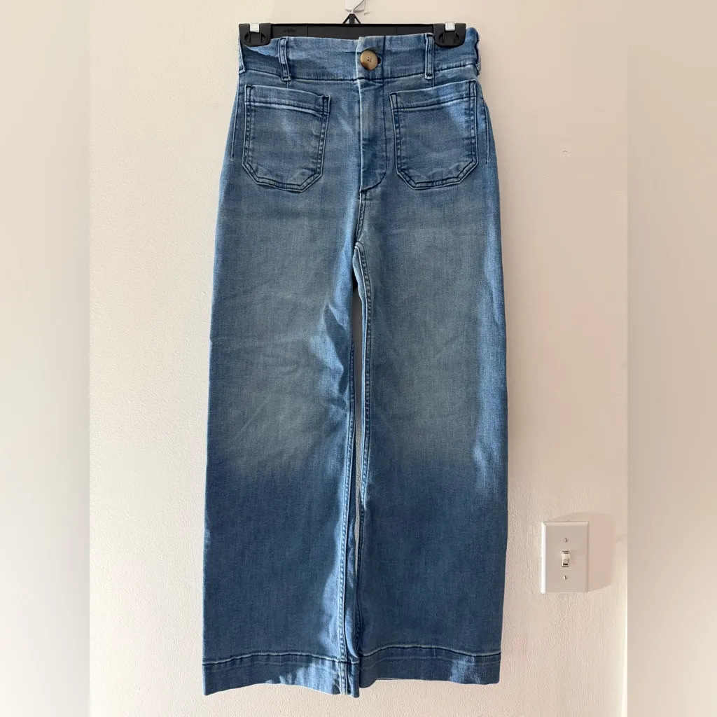 Maeve the Colette Crop High-Rise Wide-Leg Jeans in Bright Blue Wash Size 24 - Image 2