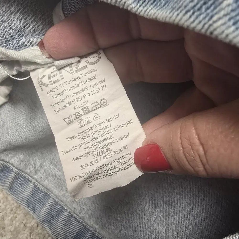 Kenzo Paris Womens Mid Length Denim Jacket Pockets‎ Button Up Sz 34 US 2 Blue - Image 9