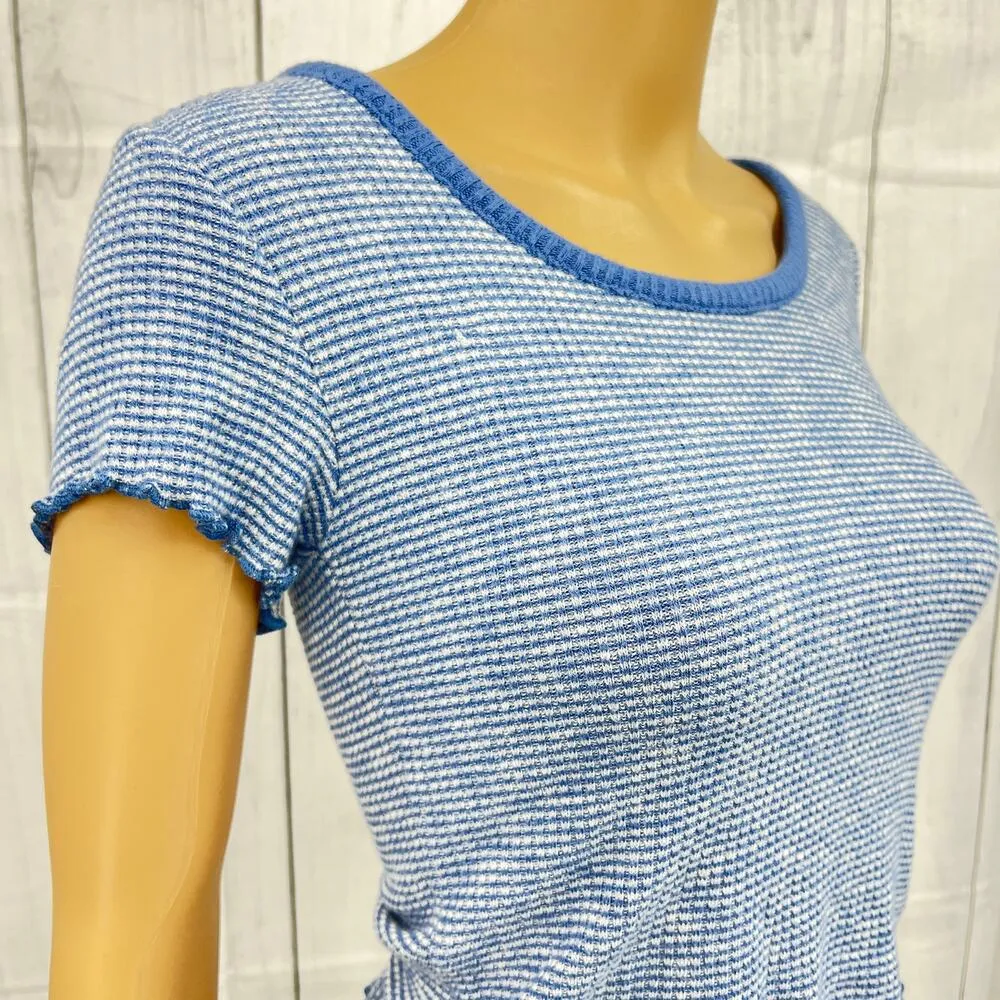 Abercrombie & Fitch (S) Womens Blue White Striped Stretchy Crop Top Tee Shirt - Image 2