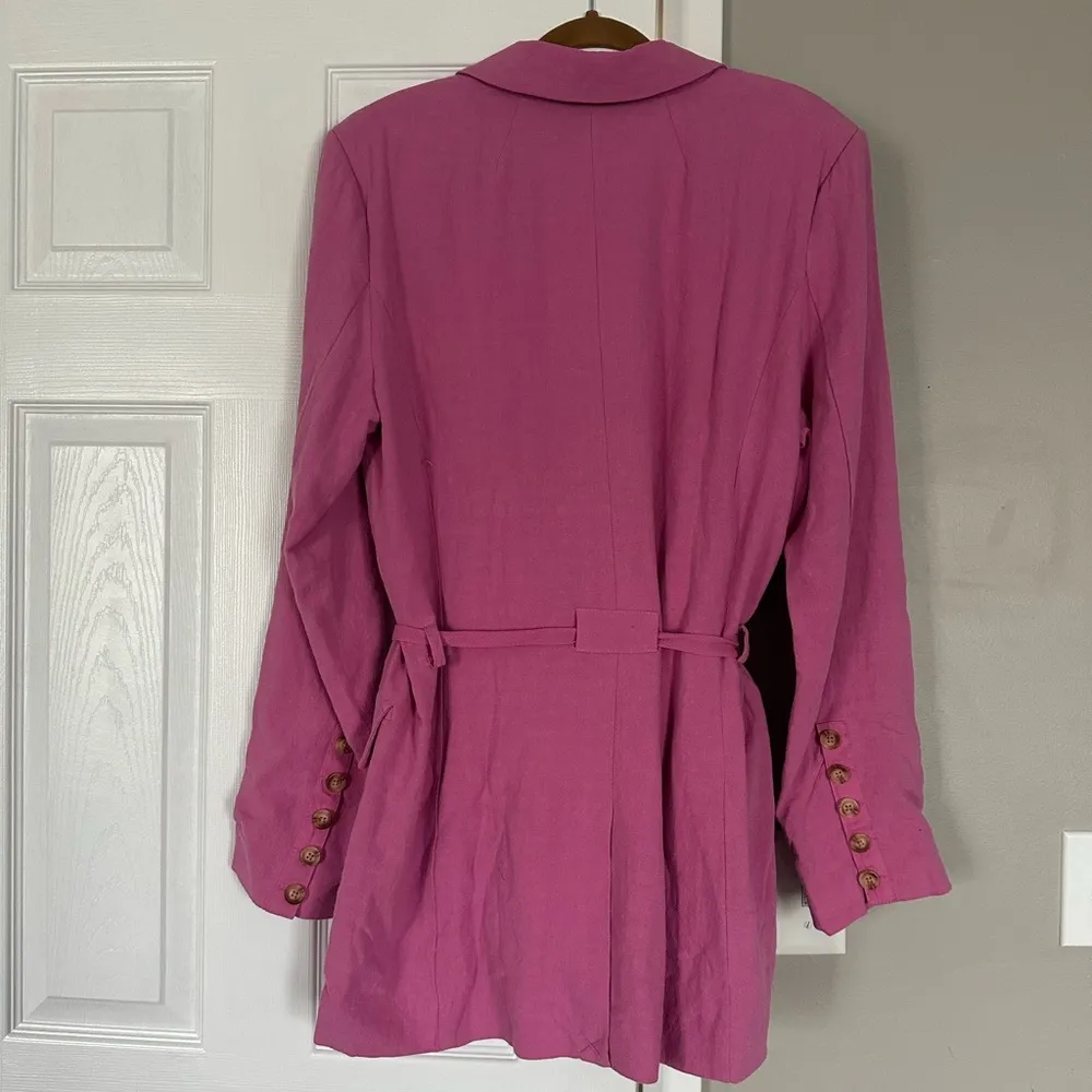 Free People Olivia Linen Blazer XL Pink Double
Breasted Belted Oversized NWOT - Image 8