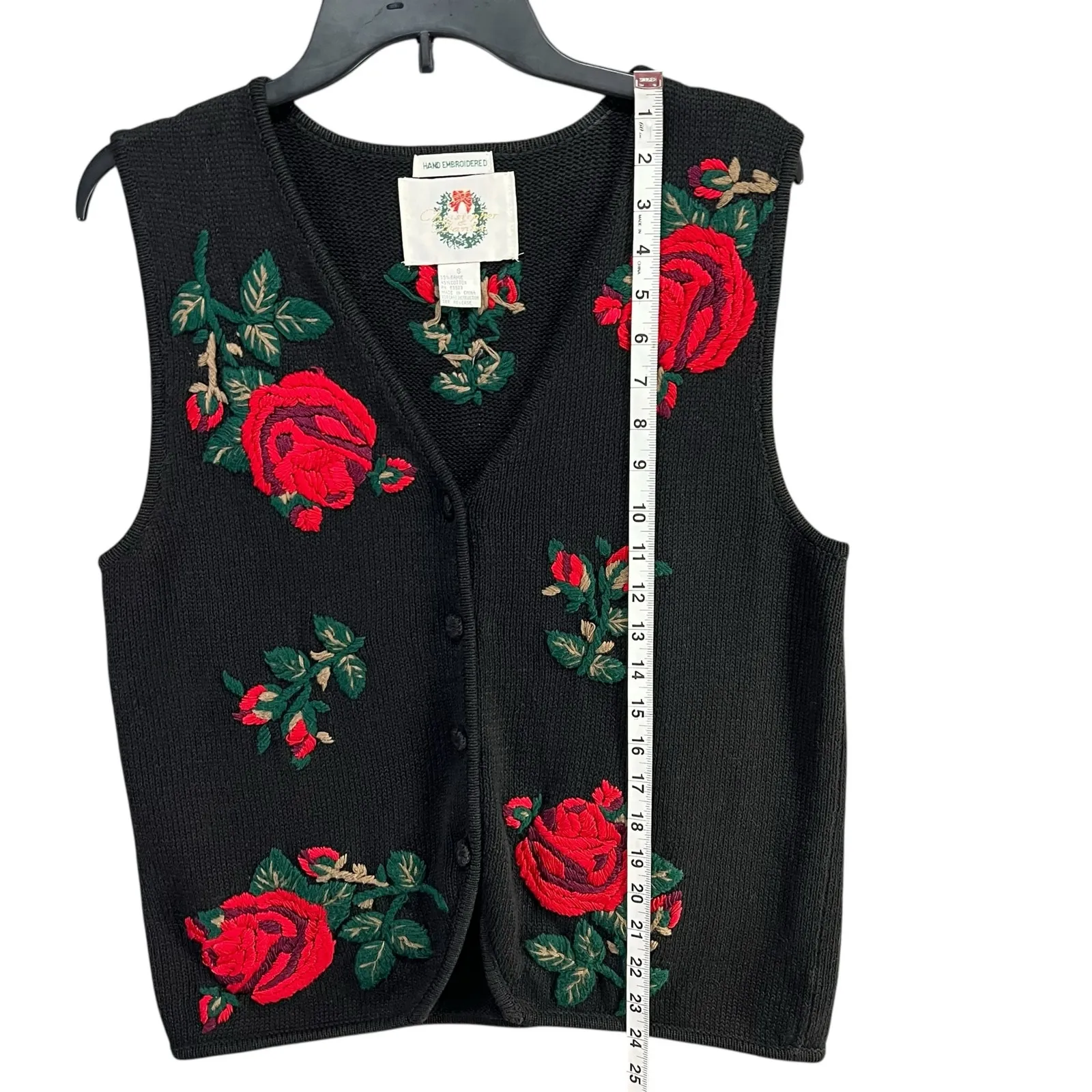 Christopher & Banks Vintage Sweater Vest Small Hand Embroidered Floral Holiday - Image 7