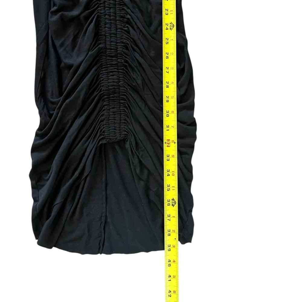 All Saints Ruched Bodycon Dress Draped Black Jersey Stretch Knit V Neck Womens 2 - Image 6