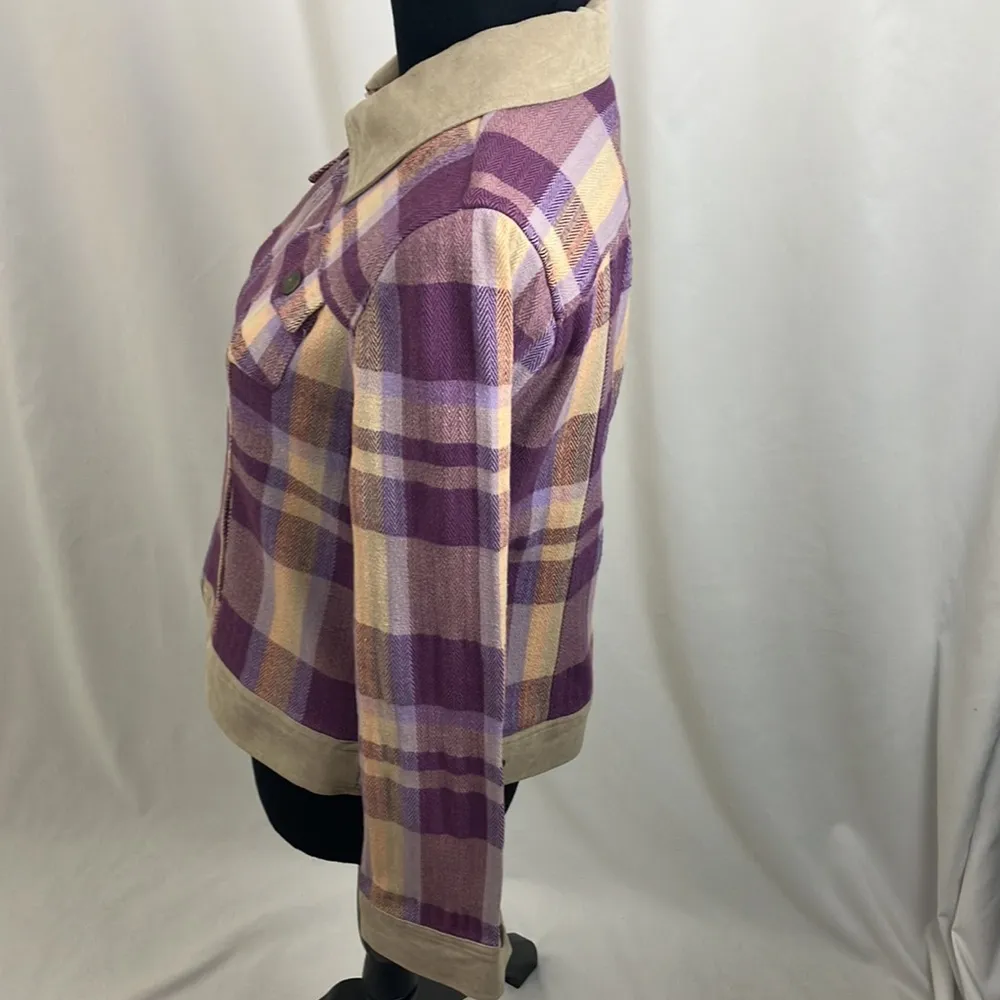 Christopher & Banks Plaid Purple and Tan Shacket Women's Size Small - Image 3