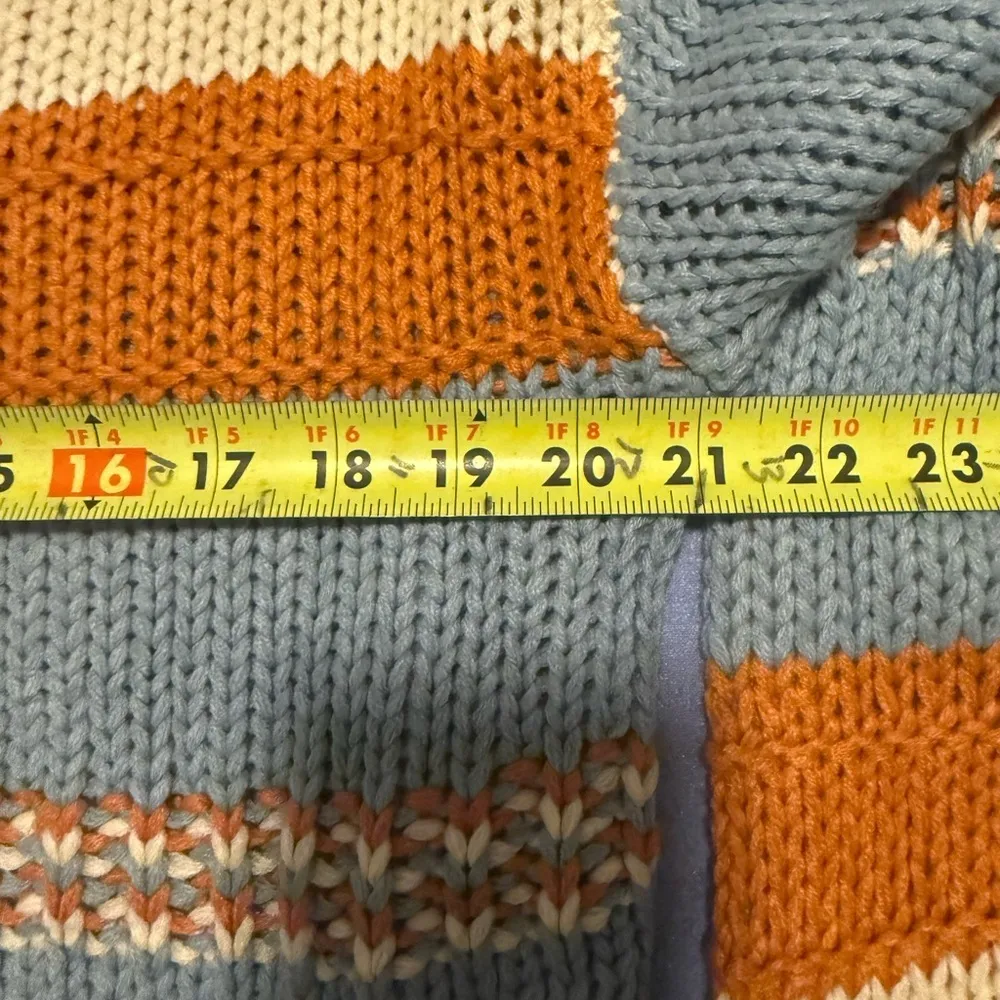 Cream and Orange Striped Knit Sweater Blue - Image 5