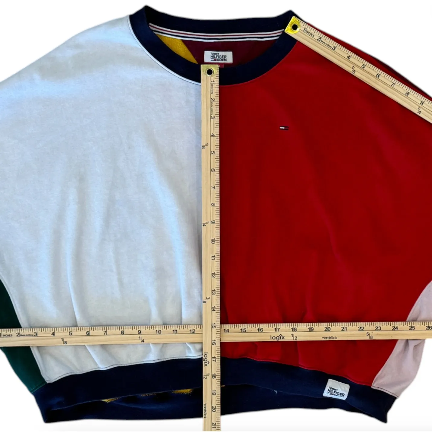 Tommy Hilfiger Colorblock Crewneck Sweatshirt L Oversized Retro 90s Y2K Logo - Image 7