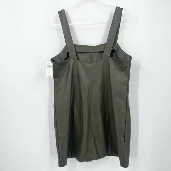 Abercrombie & Fitch Vegan Leather Shift Mini Dress Large Olive Futuristic‎ - Image 7