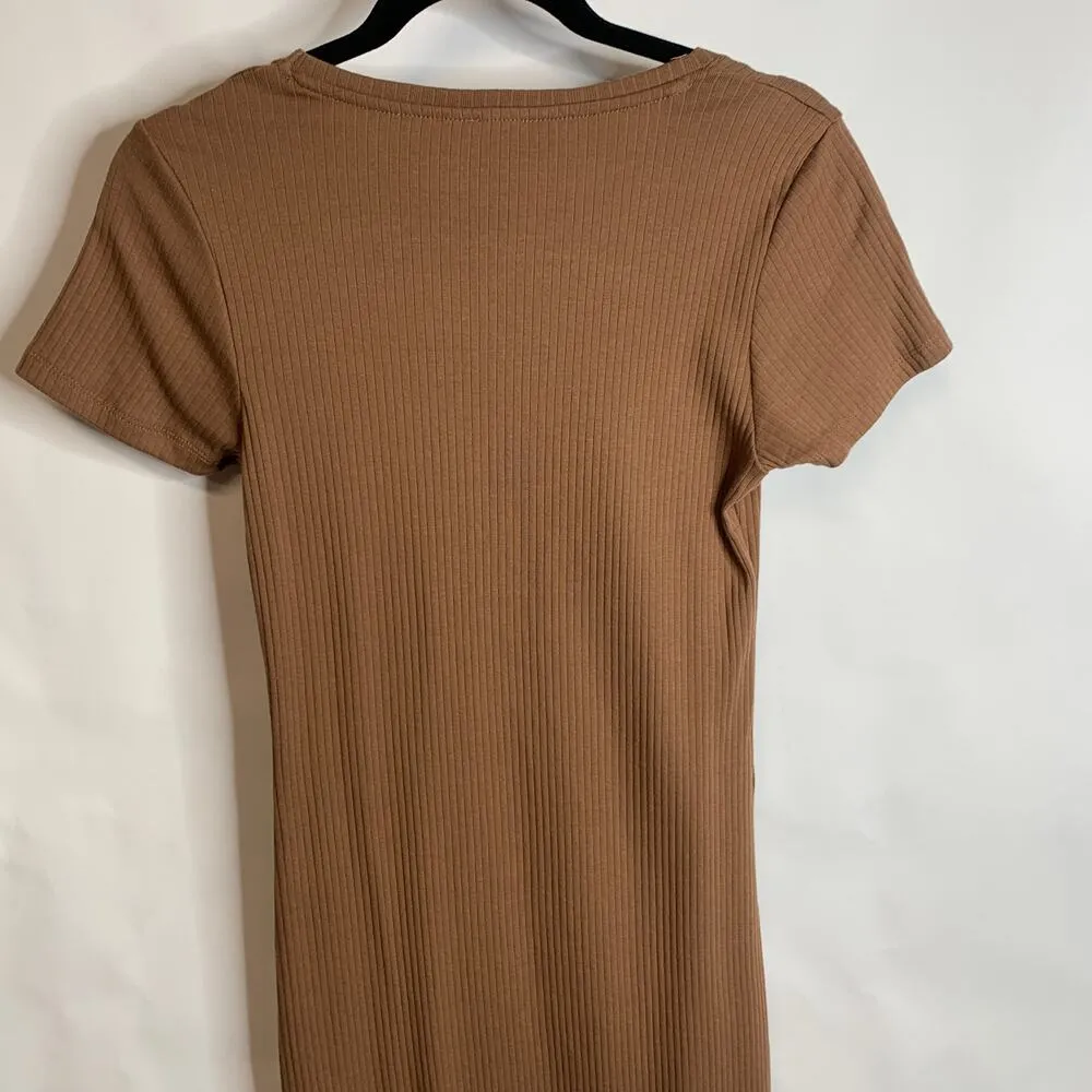 NWT Cotton On Brown Ribbed T Shirt Dress Short Sleeve Slit Sz Medium - Image 8