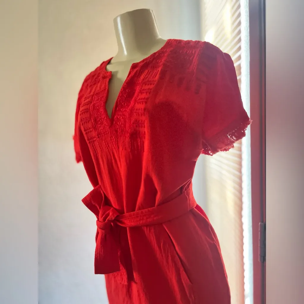 Madewell Linen Blend Embroidered Belted Dress By Madewell!! Size S - Image 4