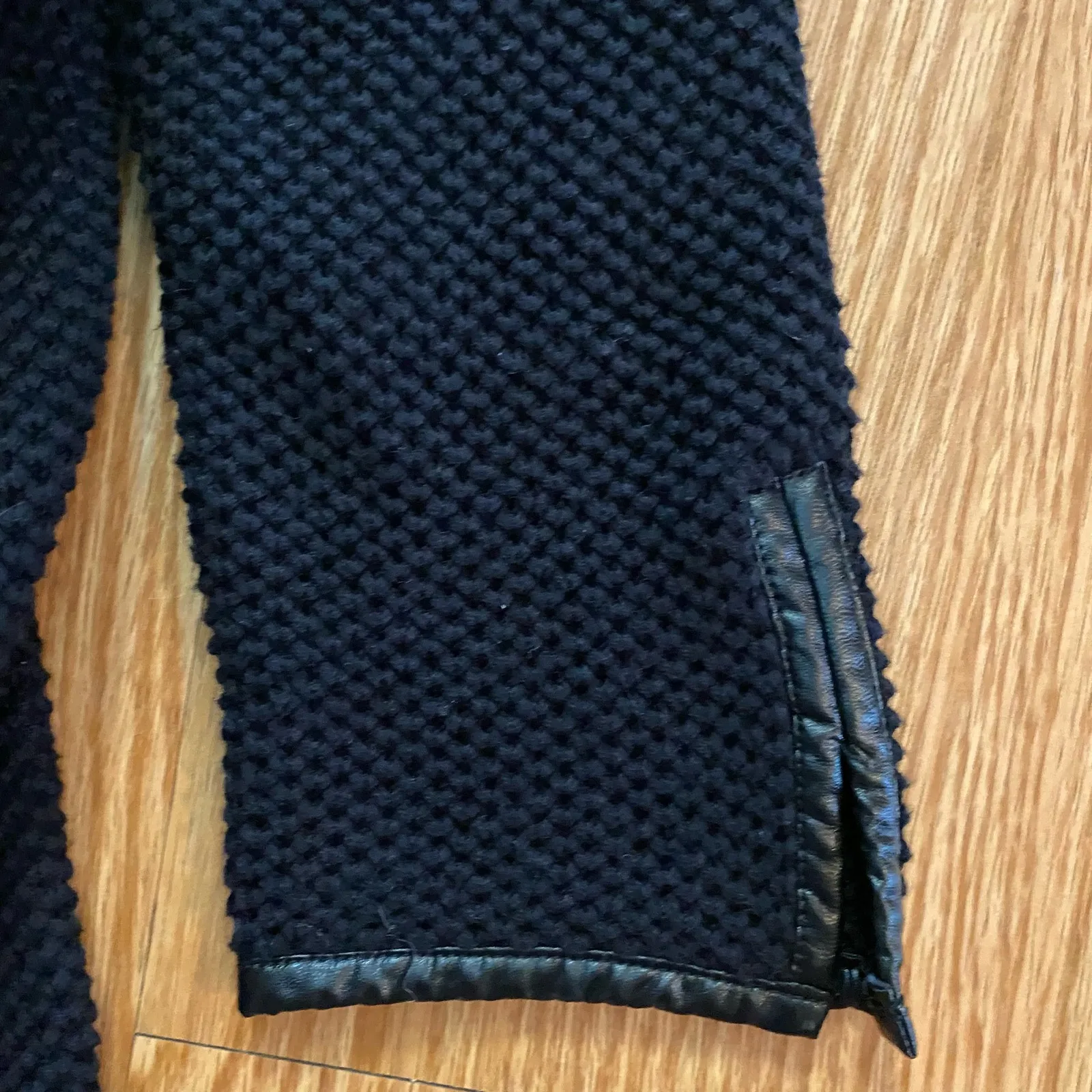 Chicos Black Knit Fringe Leather Cardigan Jacket Womens Small - Image 6