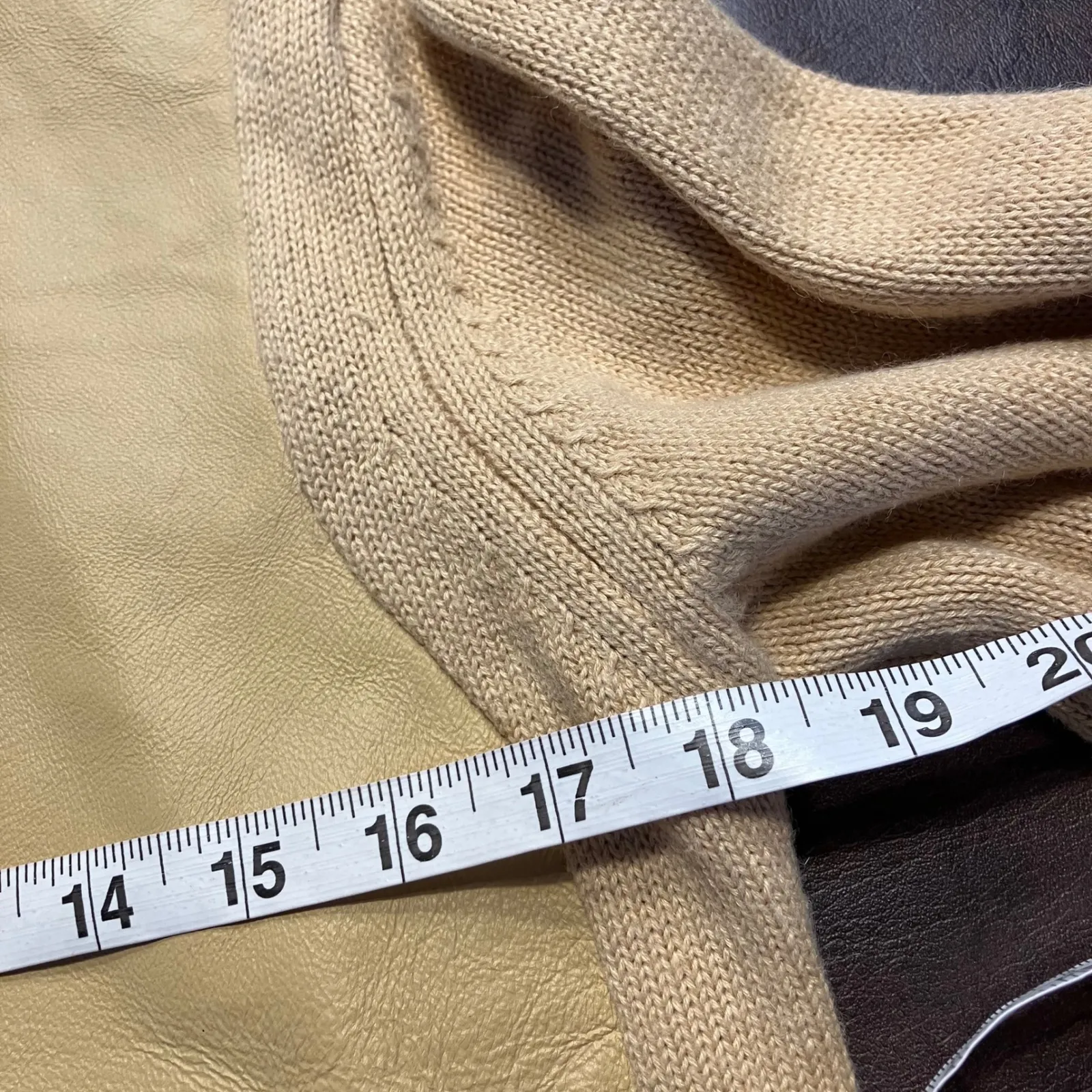 Vintage Terry Lewis Classic Luxuries Leather Front Knit Sweater Top Beige Medium Tan - Image 12