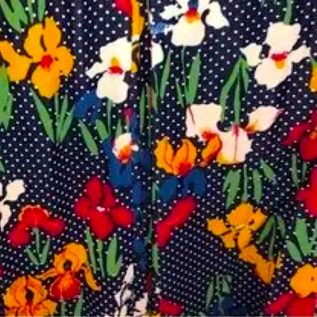 TORY BURCH Navy Polka Dot Multicolor Iris Flowers & Pearlized Buttons Dress - Image 13