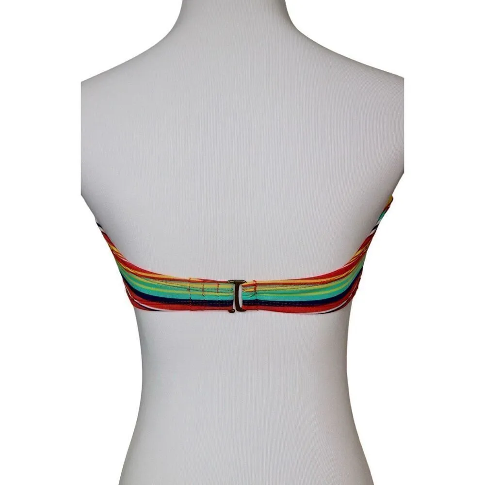 BOGOF JC Penney Side Support‎ Multi Striped Swimwear Bikini Top SMALL Strapless Red - Image 2