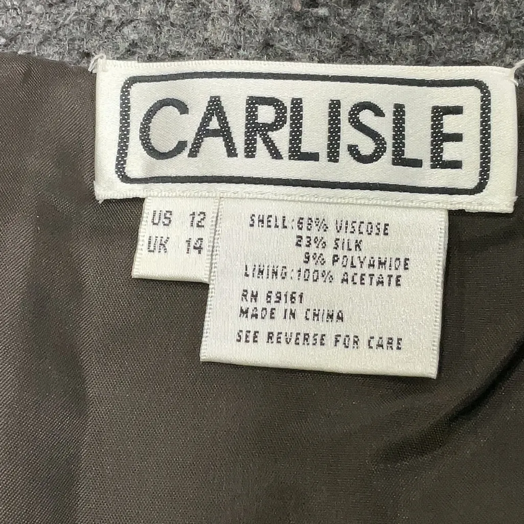 Vintage Carlisle Silk Tweed Pleated Textured Gray Brown Midi Skirt Size 12 Large - Image 3