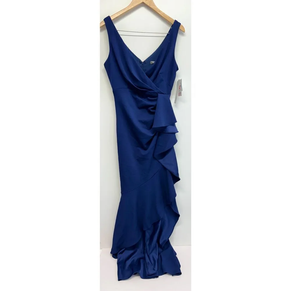 Aqua Cascade Ruffle Gown Size 8 Blue Ruffle V Neck Maxi Evening‎ Gown NEW - Image 4