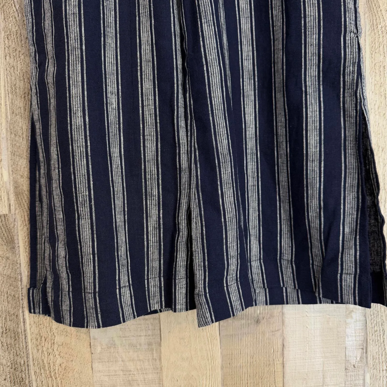 Indigo Rein Navy Women's XS Stripe Linen Rayon Wide Leg Pants Tie Waist Boho - Image 14