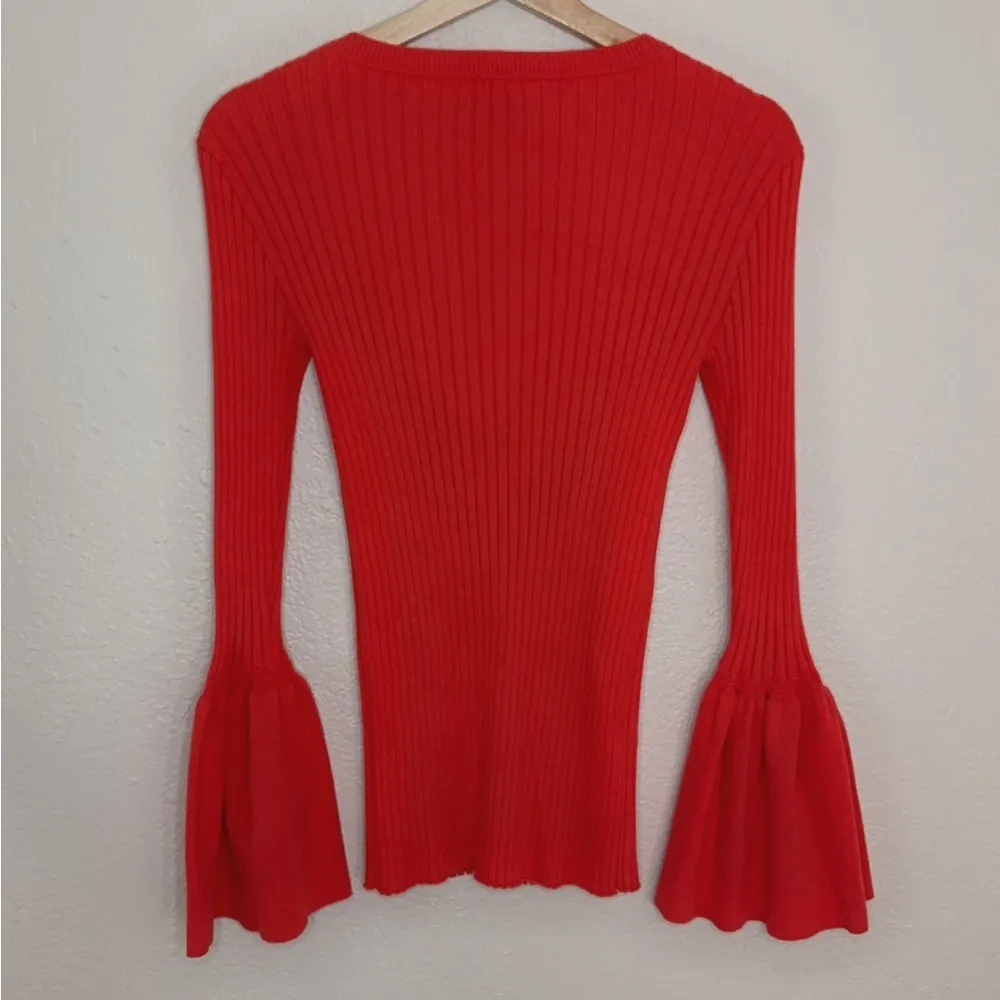 CAbi Cardigan Sweater Burnt Orange Bell Long Sleeve Ribbed Snap Front Size small - Image 5
