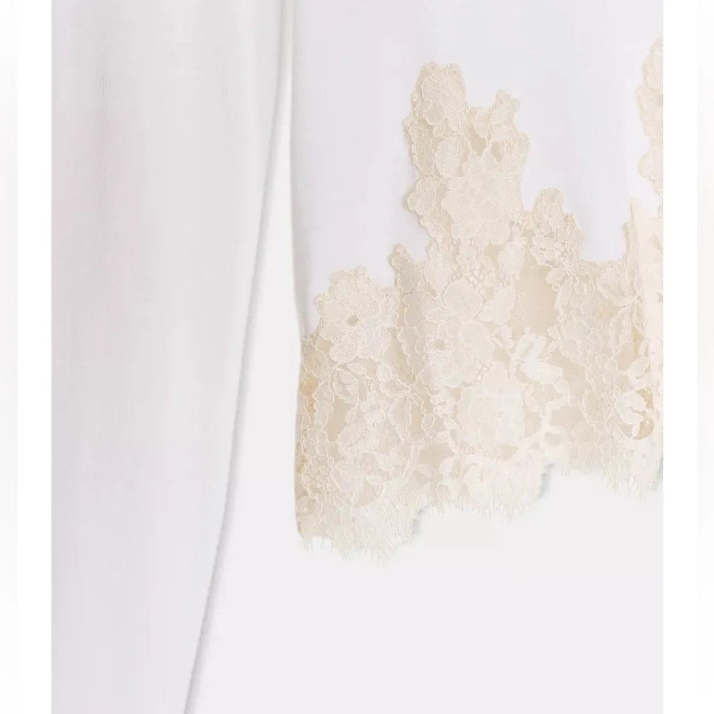 Zara NWT white & cream lace trim long sleeve mock neck stretchy mock neck top - Image 10