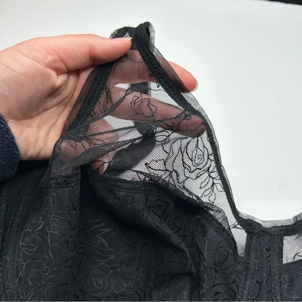 Wacoal Black Full-Coverage Bra 36G 36DDDD rose floral Lace unlined - Image 4