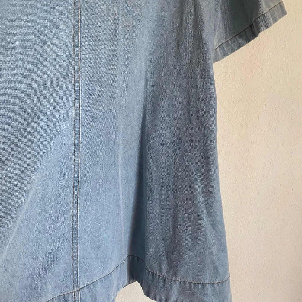 Mable Peter Pan Collar Denim Light Wash Pockets Cottagecore Peasant Mini Dress M Blue Size M - Image 14