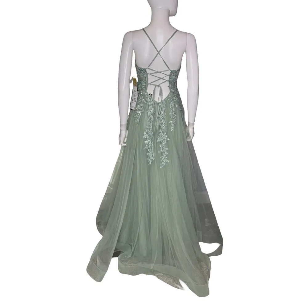 TLC Say Yes Amelia Couture Sage Green Ball Gown Formal Dress Junior’s Sz 5/6 - Image 3