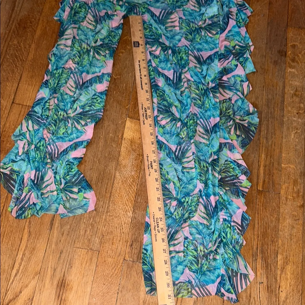 Tropical Print Women Swim Coverup Pants‎ Stretchy Sheer L Green Size L - Image 9