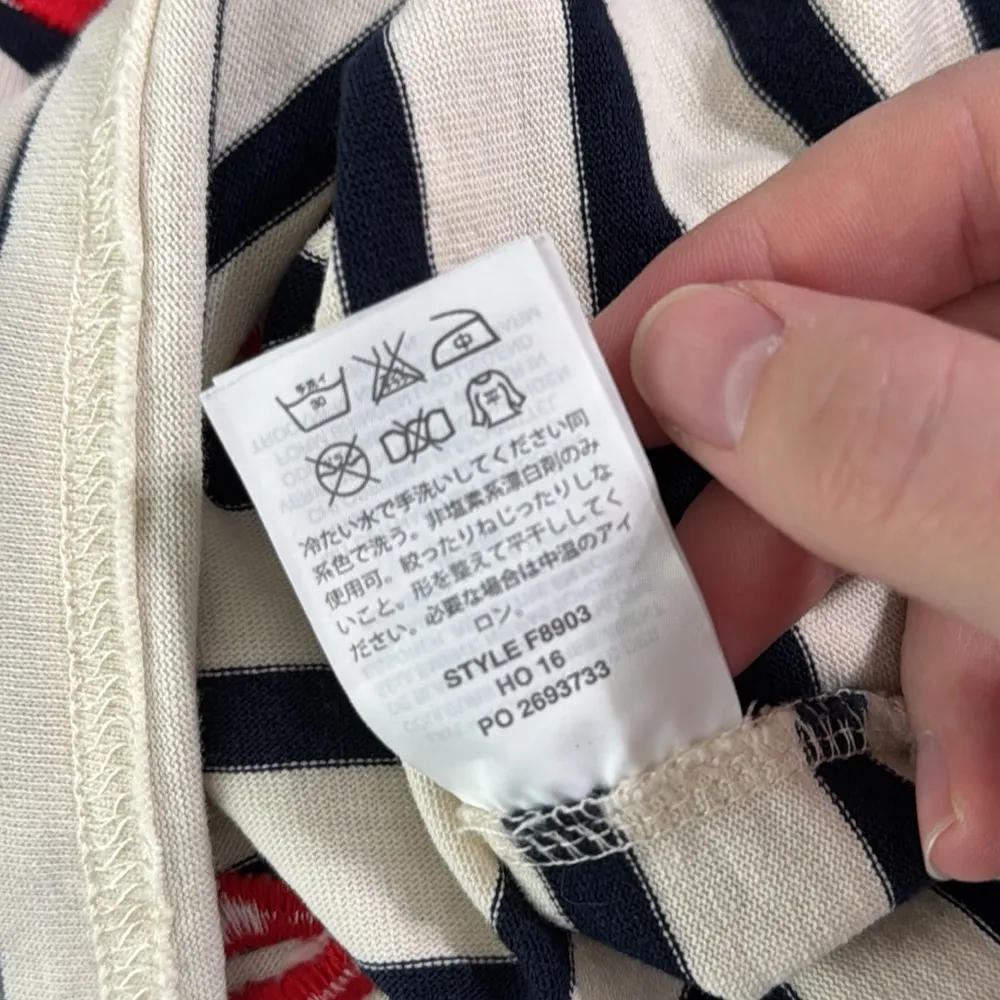 J. Crew Ivory Black Striped Long Sleeve embroidered Red Lips Design size XS - Image 14