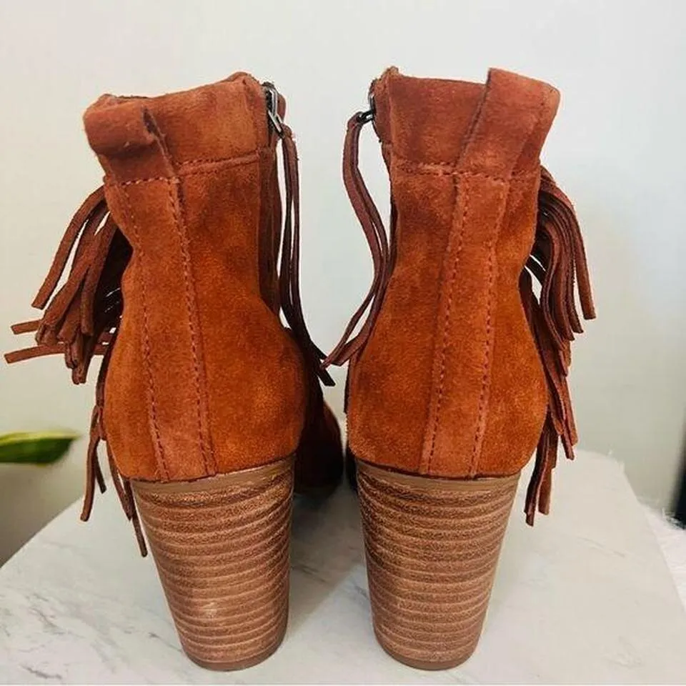 TOMS Lunata Western‎ Boho Tassel Suede Bootie Stacked Block Heel, Brown Size 8.5 - Image 6