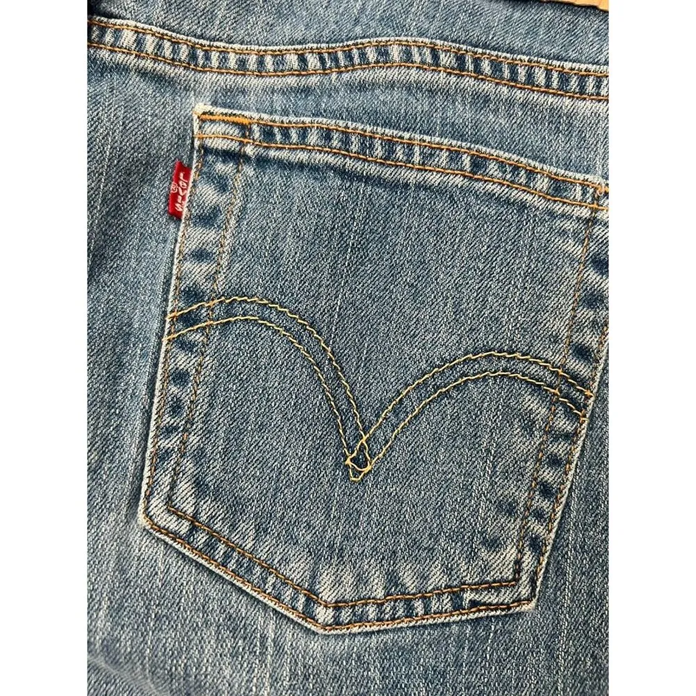 Levis 505 Jeans Womens 12M W34 Blue Med Wash Stretch Straight Leg Grunge - Image 6