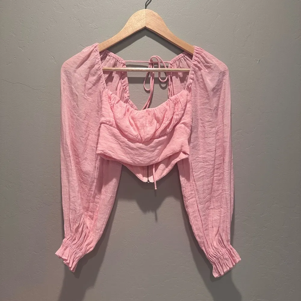 Princess‎ Polly Pink Long Balloon Sleeve Cropped Top Size 0 - Image 2