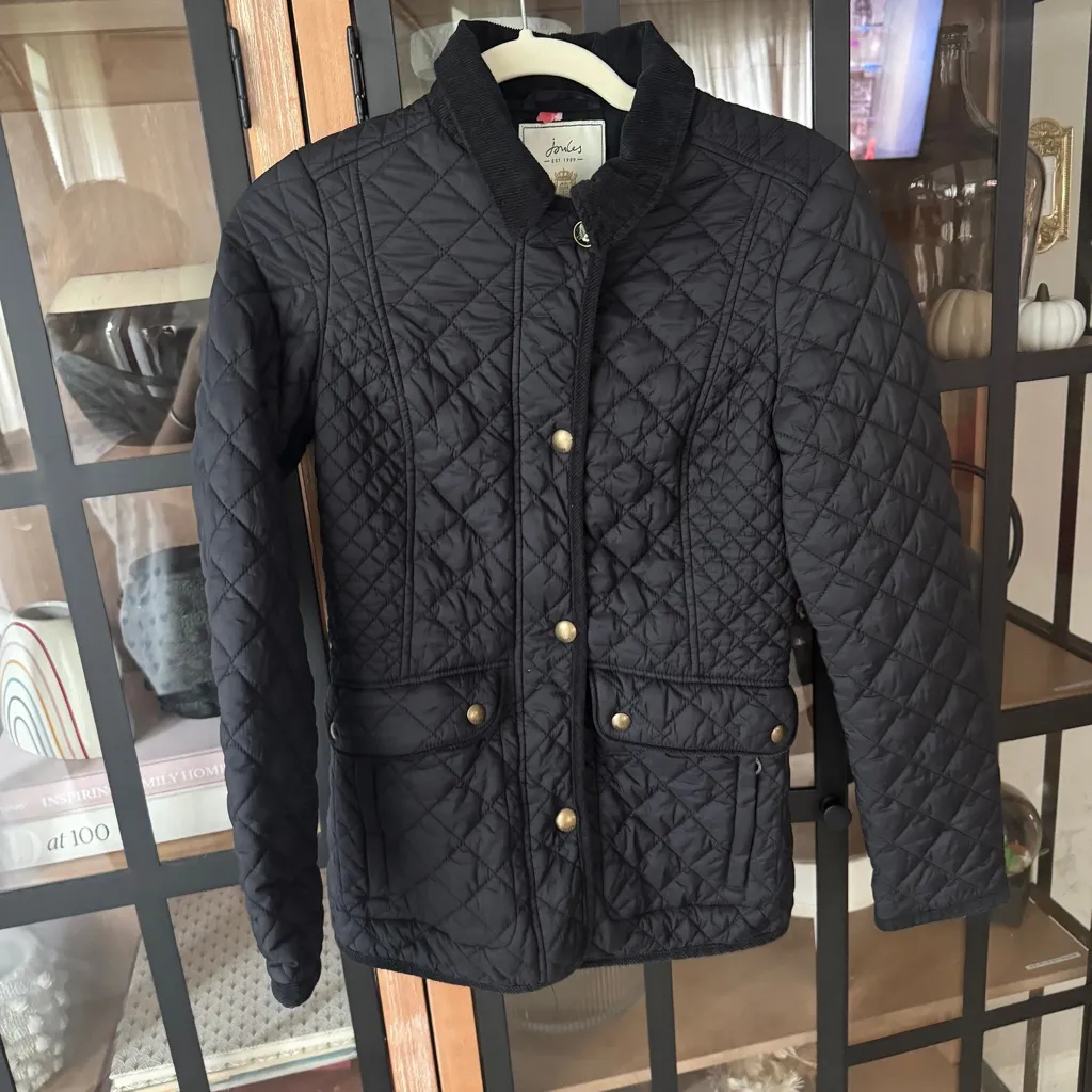 joules barn jacket Newdale Quilted Hunter Coat puffer corduroy collar zipper Black - Image 6