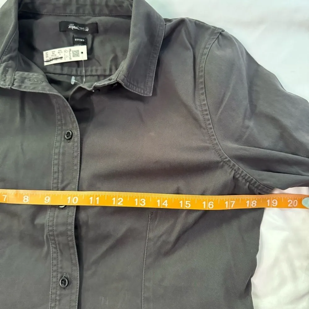 Madewell Darted Button-Up Shirt Regenerative Chino Dark Grey sz 4 Office Casual - Image 7