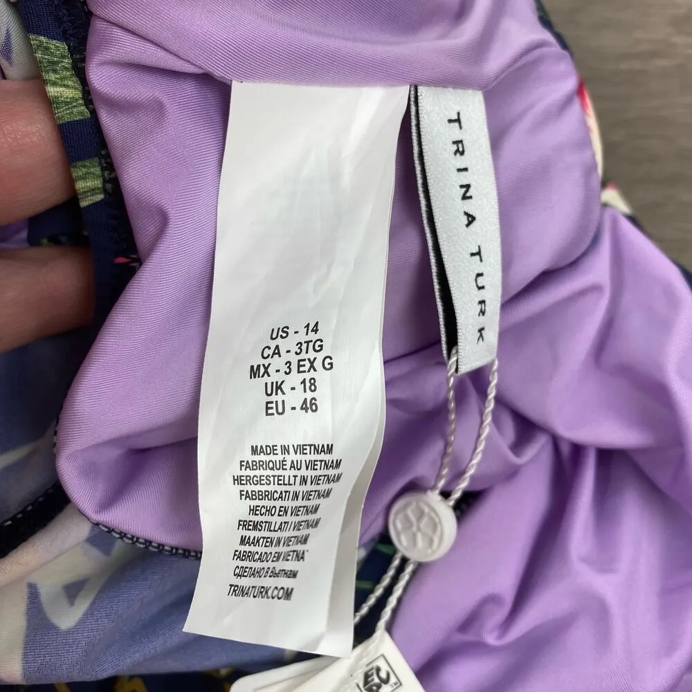 Trina Turk Blue Tropical Fiji Floral Ruffle Top Sz.12 Bottoms Sz.14 NWT - Image 12