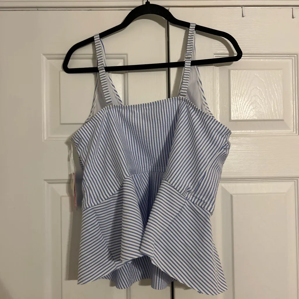 NWT Ruffle Butts Seersucker Ruffle Tankini Blue and White Striped Swimsuit Size XXL - Image 6